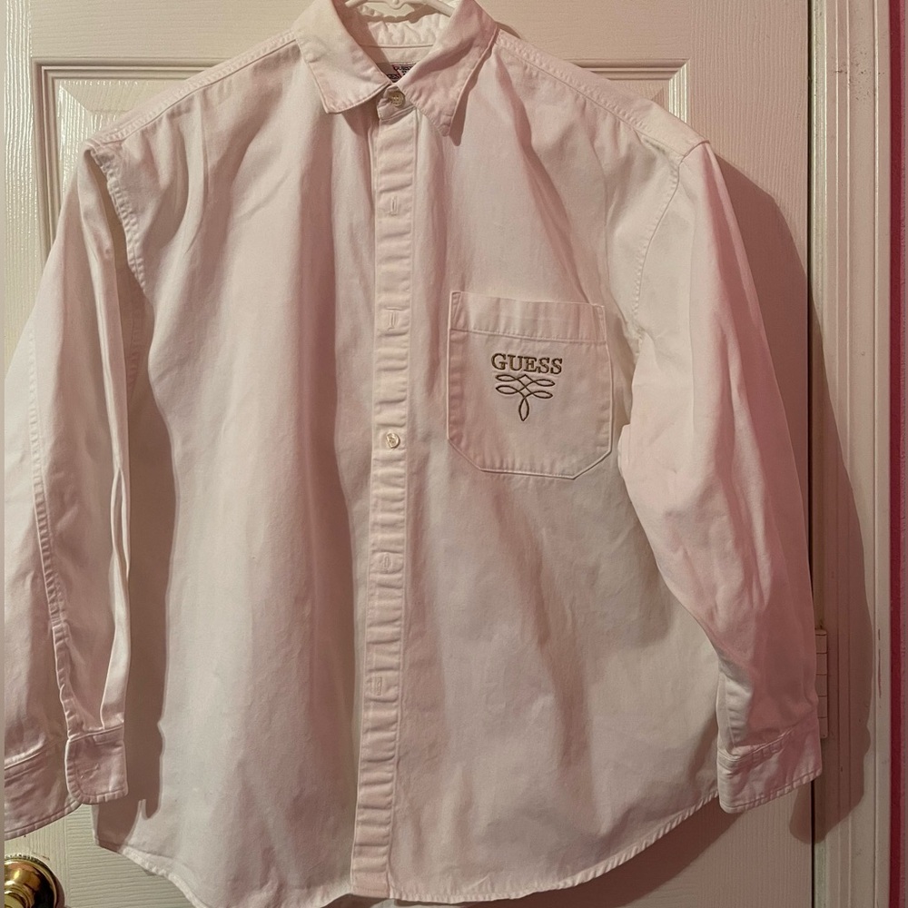 Guess By Georges Marciano 90s Vintage White Long Sleeve Shirt, Size M
